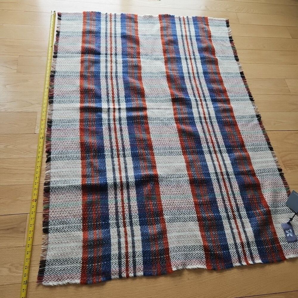National Trust Ltd. Recycled Wool Blanket Throw Picnic Fringe Plaid 47"×59" Nwt